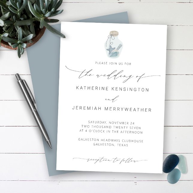 Elegant Beach Seashell Modern Script Wedding Invitation (Creator Uploaded)