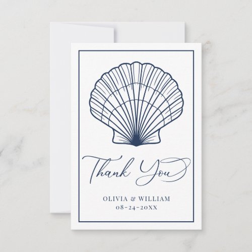 Elegant Beach Seashell Navy Blue Wedding Thank You Card