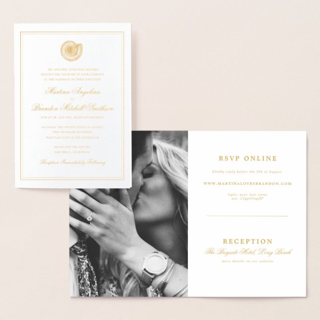 Elegant Beach Seashell Wedding Invitation Photo (Display)