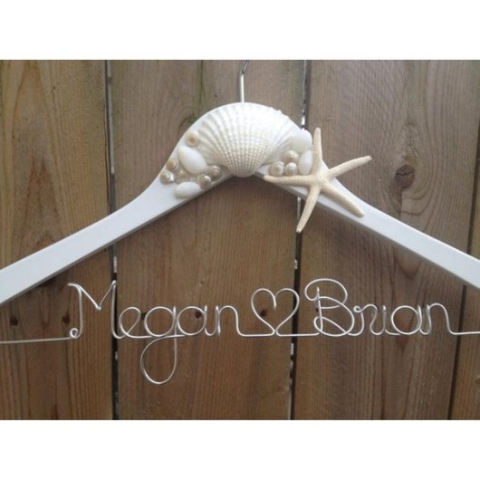 Elegant Beach Seashells Wedding Wire Hanger (Front)