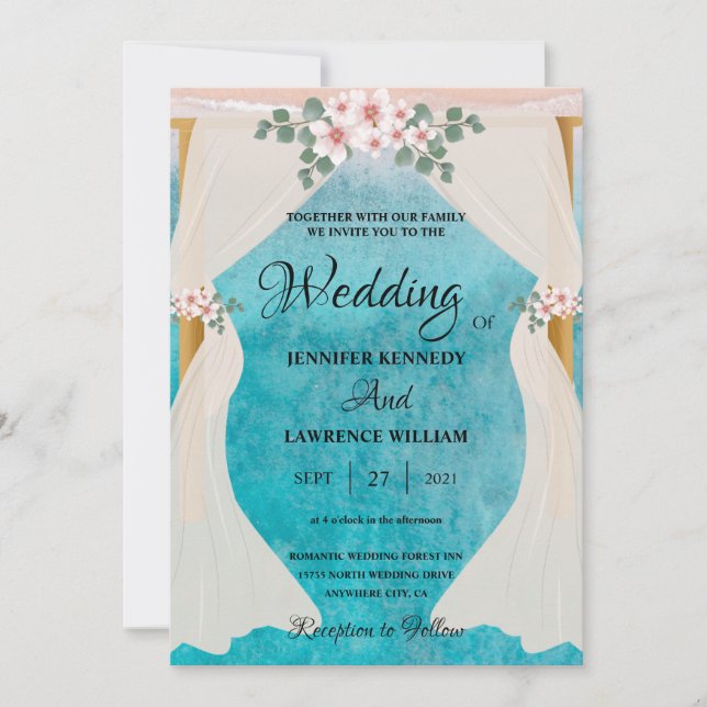 Elegant Beach Seaside Tulle Arbor Photo Wedding  Invitation (Front)
