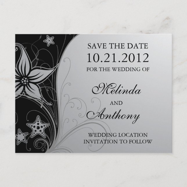 Elegant Beach Starfish & Floral  Wedding Save Date Announcement Postcard (Front)