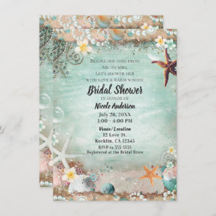 Elegant Beach Starfish Pearls Bridal Shower Invitation