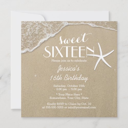 Elegant Beach  Starfish Sweet Sixteen Invitation