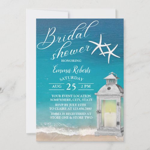 Elegant Beach Starfish White Lantern Bridal Shower Invitation