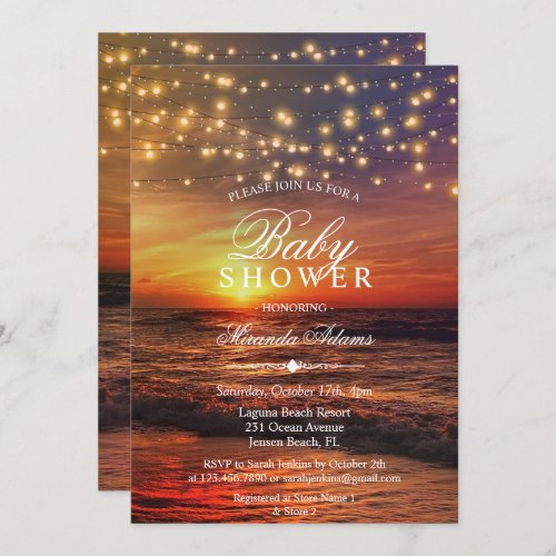 Elegant Beach String Lights Summer Baby Shower Invitation