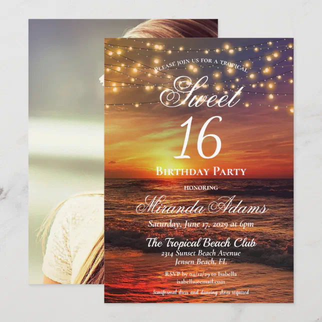 Elegant Beach String Lights Summer Birthday Party Invitation | Zazzle
