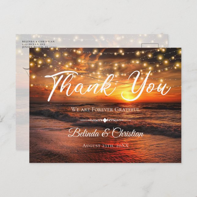 Elegant Beach String Lights Summer Thank You Postcard (Front/Back)