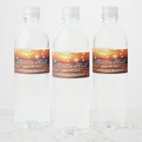 Elegant Beach String Lights Summer Thank You Water Bottle Label