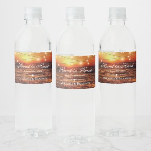 Elegant Beach String Lights Summer Thank You Water Water Bottle Label