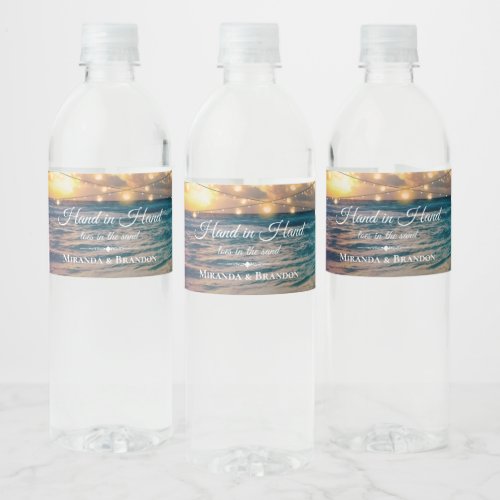 Elegant Beach String Lights Summer Thank You Water Water Bottle Label