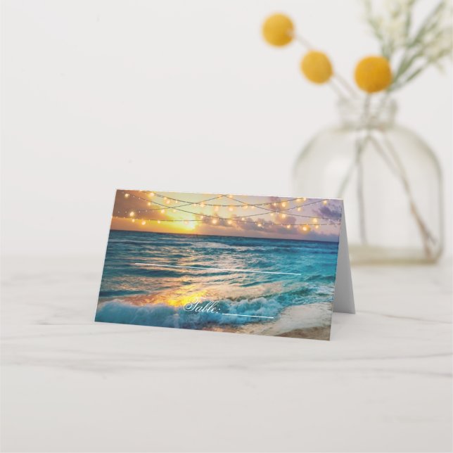 Elegant Beach Summer Wedding Place Card (Front)