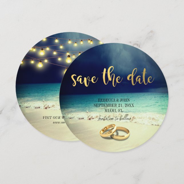 Elegant Beach Summer Wedding Save the Date Card (Front/Back)