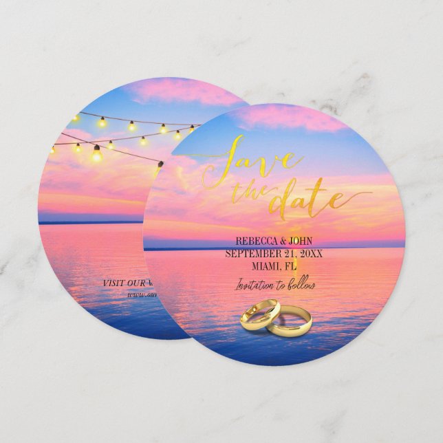 Elegant Beach Summer Wedding Save the Date Card (Front/Back)