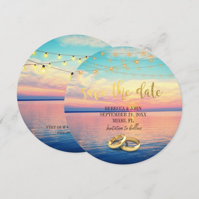 Elegant Beach Summer Wedding Save the Date Card (Front/Back)