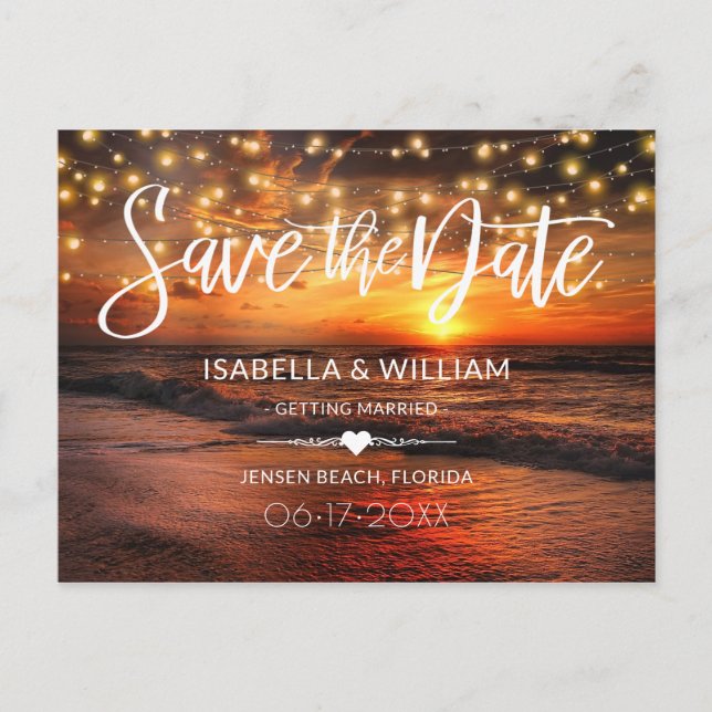 Elegant Beach Summer Wedding Save the Date Postcard (Front)