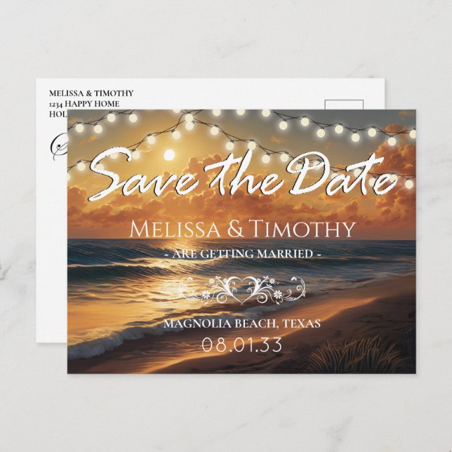 Elegant Beach Sunset Save the Date Announcement Postcard (Front/Back)