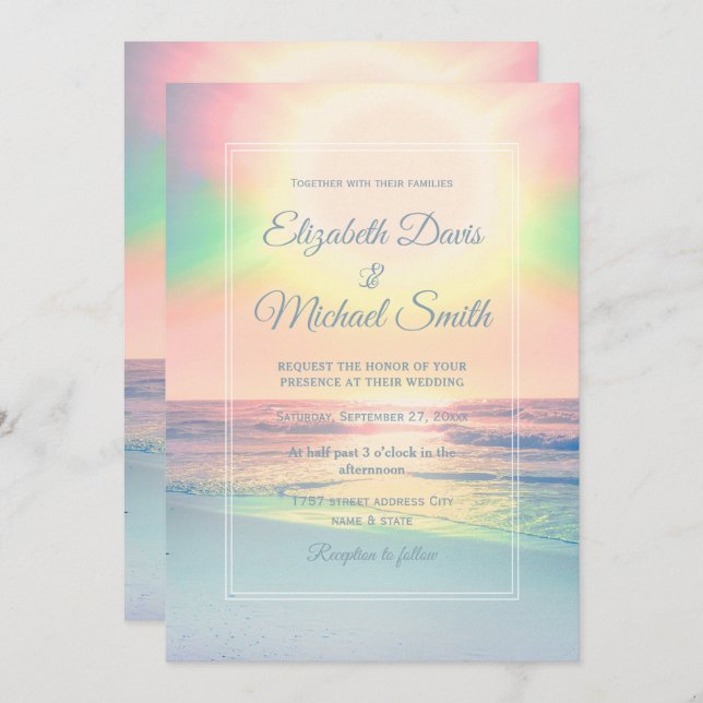 Elegant Beach Sunset Wedding Invitation (Front/Back)