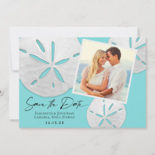 Elegant Beach Teal White Sand Dollars Photo Save The Date
