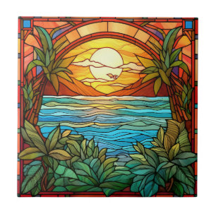 elegant beach through the window  ceramic tile