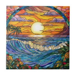 elegant beach through the window ceramic tile