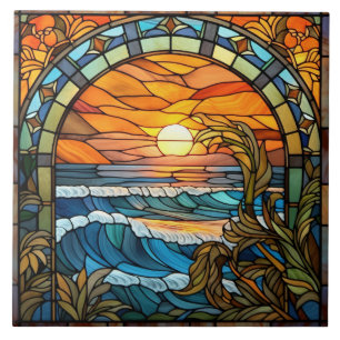 elegant beach through the window  ceramic tile