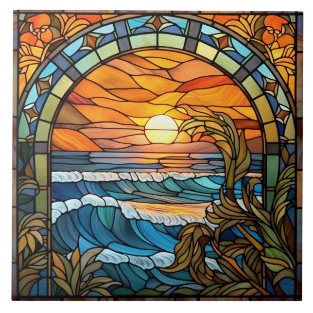 elegant beach through the window  ceramic tile (Front)