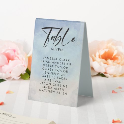 Elegant Beach Watercolor Ocean Wedding Table Tent Sign