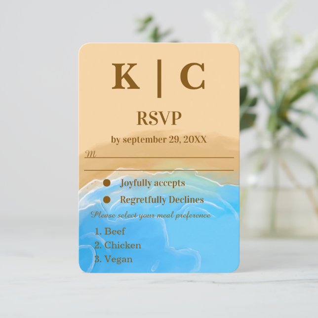 Elegant Beach Watercolor wedding rsvp card (Standing Front)