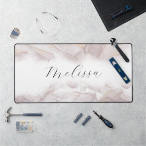 Elegant beach waves alcohol ink monogram desk mat