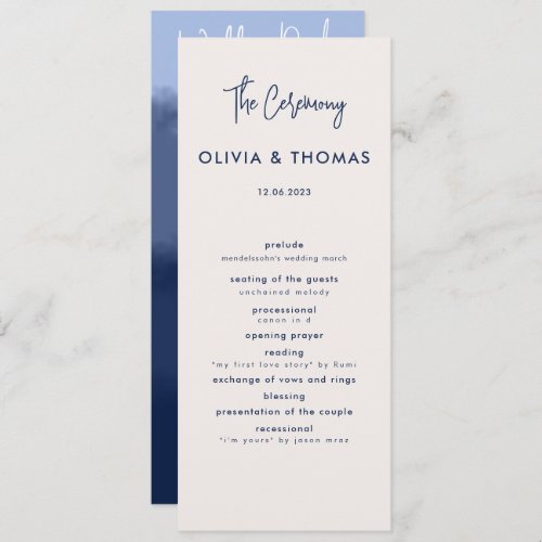 Elegant Beach Waves Navy Stripes Modern Wedding Program