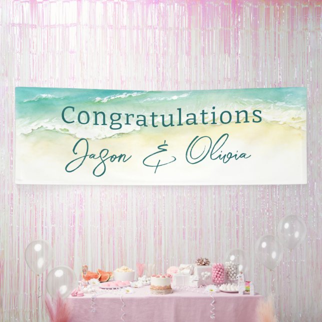 Elegant Beach Wedding Congratulations Banner (Party)