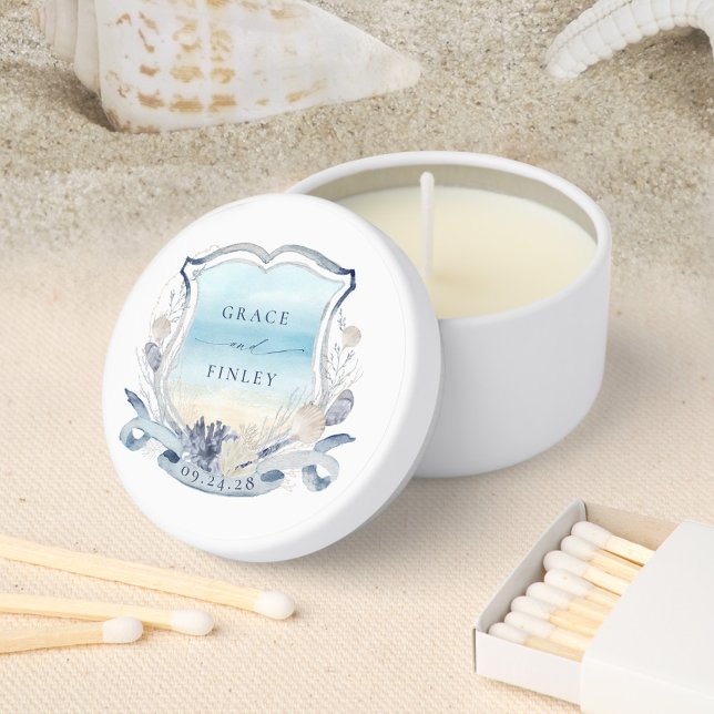 Elegant Beach Wedding Crest Coastal Chic Mini Candle Favors (Creator Uploaded)