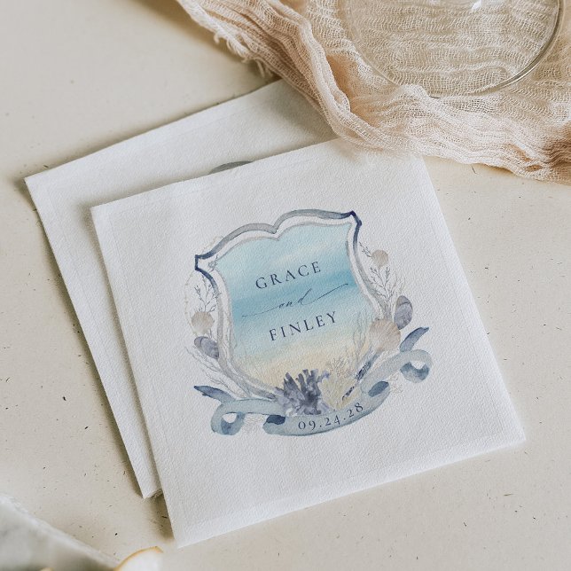 Elegant Beach Wedding Crest Coastal Chic Napkins (Creator Uploaded)