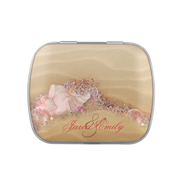 Elegant Beach Wedding Favor Candy and Mints Jelly Belly Tin (Top)