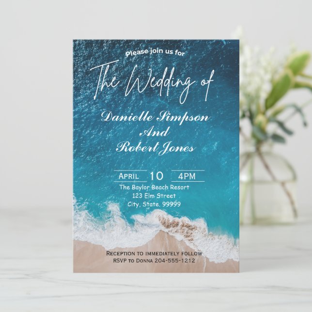 Elegant Beach Wedding Invitation (Standing Front)