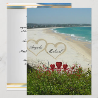 Elegant Beach Wedding Invitation Red Hearts