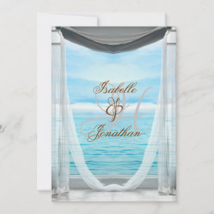 Elegant beach wedding monogram ocean & sky invitation