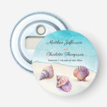 Elegant Beach Wedding  Seashells Pearls Nautical  Bottle Opener<br><div class="desc">A sophisticated beach wedding design featuring watercolor seashells and pearls on a clean white background. Elegant script and classic serif fonts create a timeless look,  perfect for a coastal,  destination,  or nautical-themed wedding. The soft pastel tones evoke a romantic and serene ocean atmosphere.</div>