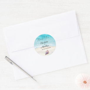 Elegant Beach Wedding  Seashells Pearls Nautical  Classic Round Sticker