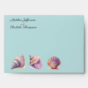 Elegant Beach Wedding Seashells Pearls Nautical Envelope