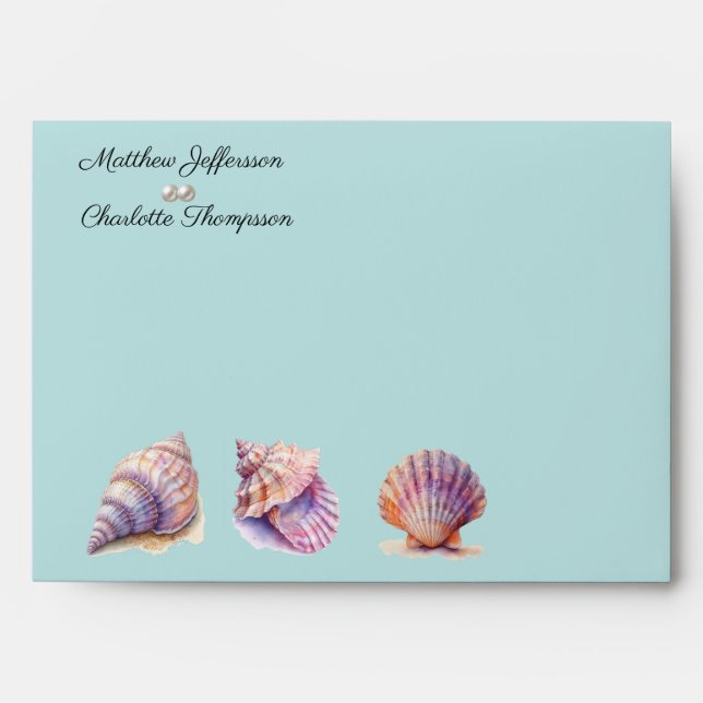 Elegant Beach Wedding  Seashells Pearls Nautical  Envelope (Front)
