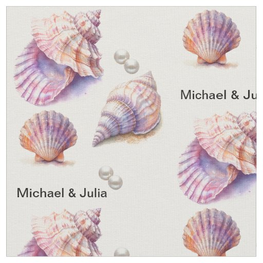 Elegant Beach Wedding Seashells Pearls Nautical Fabric