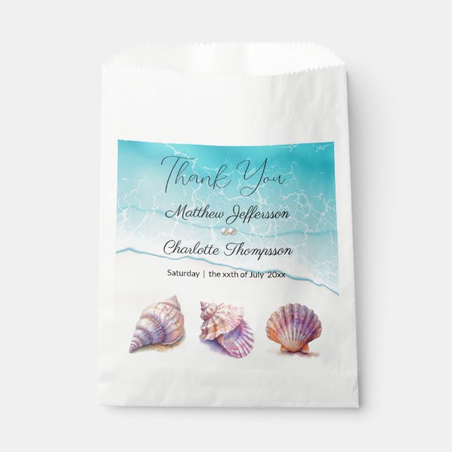 Elegant Beach Wedding  Seashells Pearls Nautical  Favor Bag (Front)