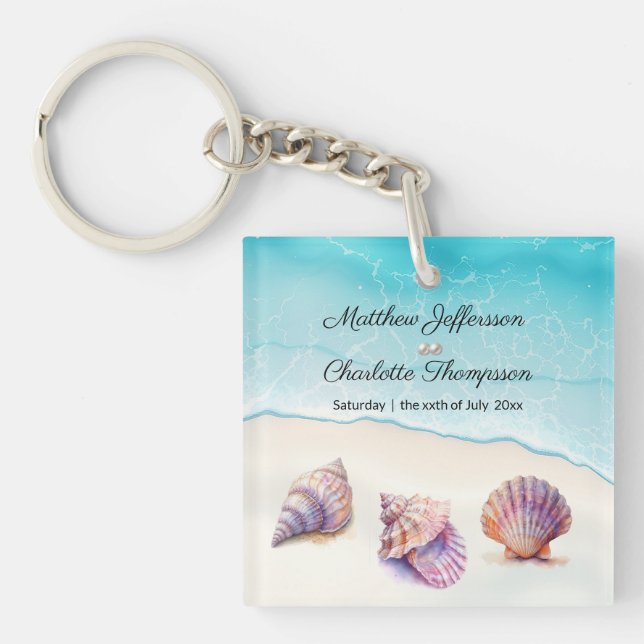 Elegant Beach Wedding  Seashells Pearls Nautical  Keychain (Front)