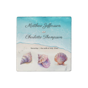 Elegant Beach Wedding  Seashells Pearls Nautical  Stone Magnet