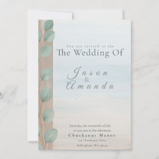 Elegant Beach with Soft Blue Wash & Sand Dollar Invitation