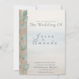 Elegant Beach with Soft Blue Wash & Sand Dollar Invitation