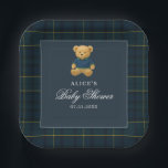 Elegant Bear Navy Blue Baby Shower Paper Plates<br><div class="desc">Serve in style with our Bear Baby Shower Paper Plates, thoughtfully designed to add a touch of timeless charm to your celebration. Featuring a watercolor illustration of an adorable teddy bear in an elegant navy blue outfit, these plates blend classic preppy style with whimsical sweetness. The deep blue and green...</div>