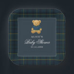 Elegant Bear Navy Blue Baby Shower Paper Plates<br><div class="desc">Serve in style with our Bear Baby Shower Paper Plates, thoughtfully designed to add a touch of timeless charm to your celebration. Featuring a watercolor illustration of an adorable teddy bear in an elegant navy blue outfit, these plates blend classic preppy style with whimsical sweetness. The deep blue and green...</div>